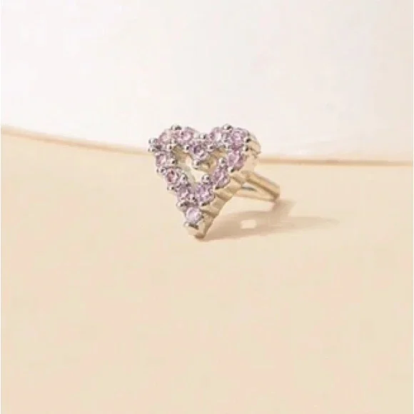 Nose Ring- Hollow Out Heart Shape Nose Stud Ring, Nose Piercing Silver tone - Picture 7 of 12